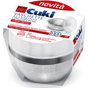 CUKI VASCHETTE ALLUMINIO CON COPERCHI (TS21) PER SUGHI - 10 PEZZI - LT 0,143