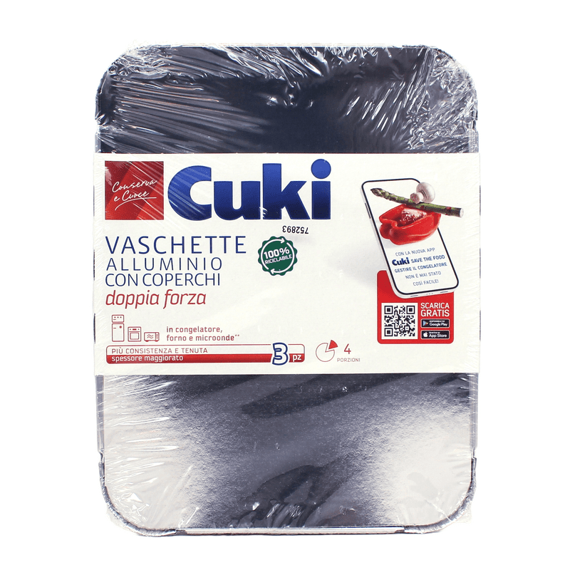 CUKI VASCHETTE ALLUMINIO CON COPERCHI (R75) PER 4 PORZIONI - 4 PEZZI - LT 1,1 (CM 22.3X17.3X3.5)
