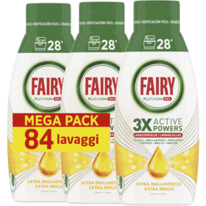 FAIRY PLATINUM GEL LAVASOVIGLIE 3 X ACTIVE POWERS EXTRA BLILLANTEZZA 28 LAVAGGI 504 ML x 3 PEZZI