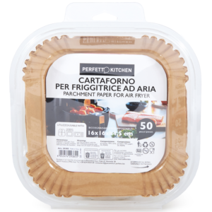 PERFETTO CARTAFORNO PER FRIGGITRICE AD ARIA CM 16 x 16 x 4,5 H BIODEGRADABILE COMPOSTABILE 50 PEZZI IN ASTUCCIO
