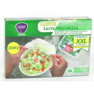 CLENDY HOME&CARE CUFFIE COPRI ALIMENTI SALVAFRESCHEZZA FORMATO XXL ESTENDIBILI DA 15 A 55 CM. 20 PEZZI