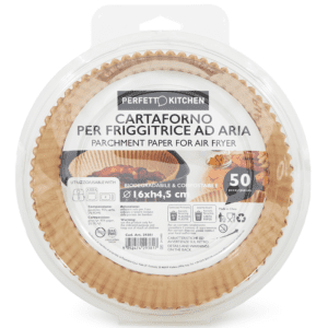 PERFETTO CARTAFORNO PER FRIGGITRICE AD ARIA dm16x4,5h CM BIODEGRADABILE COMPOSTABILE 50 PEZZI IN ASTUCCIO