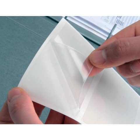 Tasche adesive permanenti Q-Connect 46x75mm trasparenti conf. da 6 - KF13781 - immagine 3