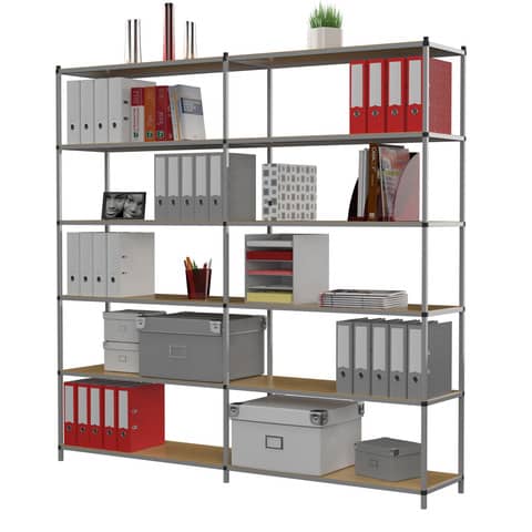 Modulo base per scaffalatura ad incastro 6 ripiani fissi Paperflow Tubeco 100x35x200 cm grigio - K606022