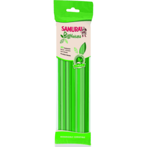 SAMURAI BIO NATURE 40 CANNUCCE VERDI CON SNODO BIODEGRADABILE COMPOSTABLE IN PLA (24 cm x 5 mm)