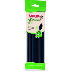 SAMURAI BIO NATURE 40 CANNUCCE NERE DRITTE 21 cm x 6 mm BIODEGRADABILE COMPOSTABLE IN PLA