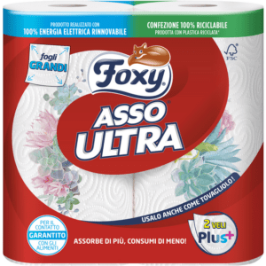 FOXY CARTA CUCINA ASCIUGATUTTO ASSO ULTRA 2 ROTOLI FOGLI GRANDI 2 VELI PLUS DECORATO