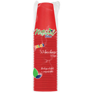 BIBO NATURAL COLOR BICCHIERI ROSSI 200cc BIODEGRADABILI e COMPOSTABILI 50 PEZZI