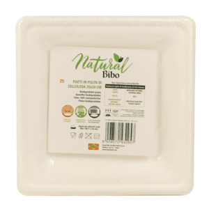 BIBO NATURAL 25 PIATTI QUADRATI DM 20 cm BIODEGRADABILI e COMPOSTABILI