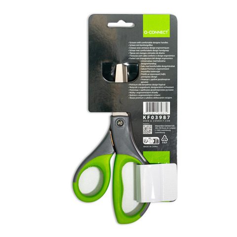 Forbici universali in blister Q-Connect Elite Softgrip lame 18-21 cm grigio/verde - KF03987 - immagine 2